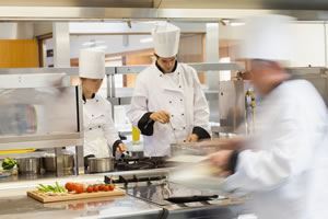 Chefs working in kitchen